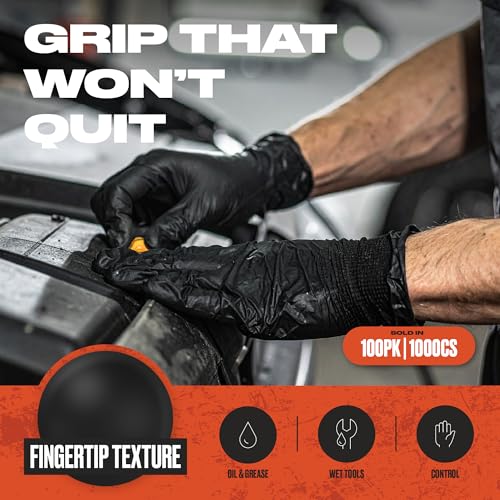 GrowITECH 3.5 Mil Black Nitrile Gloves, Powder-Free, Textured Fingertips, Fentanyl Tested, Sizes S–XXL, 100 or 1000 - size: XX-Large