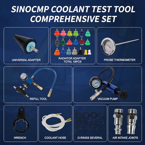 Vacuum Coolant Fill Kit & Coolant Vacuum Refill Kit, 31pc Master Cooling System Vacuum Fill Tool, Radiator Vacuum Fill Kit with 23 Radiator Adapters, Coolant Pressure Tester Kit