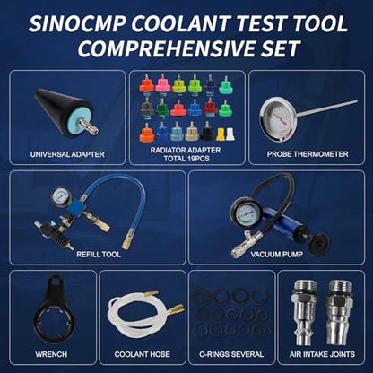 Vacuum Coolant Fill Kit & Coolant Vacuum Refill Kit, 31pc Master Cooling System Vacuum Fill Tool, Radiator Vacuum Fill Kit with 23 Radiator Adapters, Coolant Pressure Tester Kit