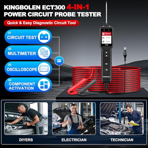 KINGBOLEN ECT300 Automotive Electrical Circuit Tester, 6-32V Car Voltage Test Power Tester,Component Activation, Oscilloscope Display, Measure Voltage Current Resistance Continuity Diode, 16FT Cable | 6-32V Car Voltage Test, Component Activate, Oscillosco