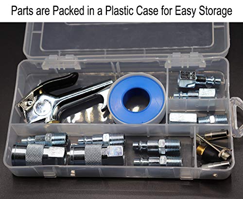 YOTOO Heavy Duty Air Compressor Accessory Kit 18-Piece, 1/4" NPT Air Tool Kit with 100 PSI Tire Inflator Gauge, Heavy Duty Air Blow Gun and Air Hose Fittings - size: Kit without Hose
