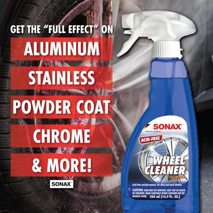 SONAX Wheel Cleaner Brush Combo | Complete Car Wheel Cleaning Kit | Brake Dust Remover, Microfiber Towel | Professional-Grade, Easy to Use | SON-232200-AZBN