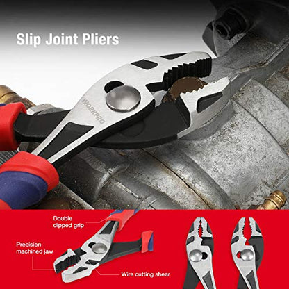 WORKPRO Pliers Set, 5-Piece Premium Cr-V Pliers Kit with Storage Pouch | 6 Inch Slip Joint, Long Nose, Diagonal Cutter, 8 Inch Groove Joint, 7 Inch Linesman, Ergonomic Grip, for Basic Repair - size: 5-piece