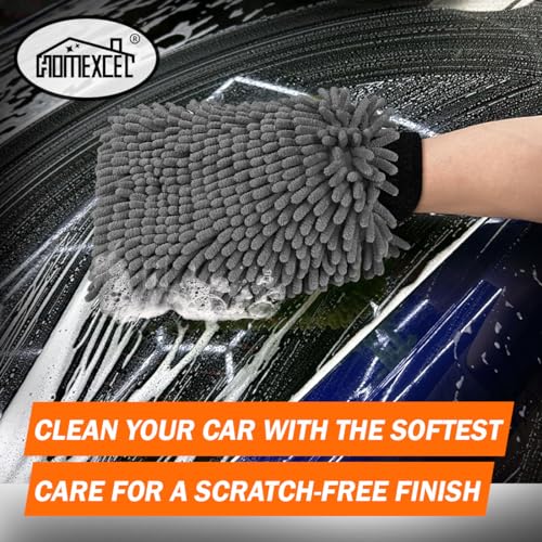 HOMEXCEL Car Wash Mitt, 2PK Chenille Microfiber Wash Mitt, Scratch-Free & Lint-Free, Rich Foam, Highly Absorbent, Double Sided, Perfect for Car Washing and Detailing, 10.2" x 6.7 ", Grey - color: Grey