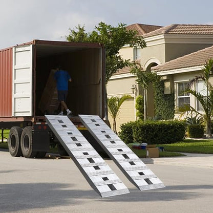 Heavy Duty Aluminum Loading Ramps - Set of 2, 5 Feet Long x 12 Inches Wide, 6000lbs Capacity for Trucks/Motorcycles, Hybrid Hook & Anti-Slip Crossbars