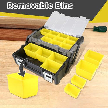 Olympia Tools 18 Inch Portable Plastic Cantilever Tool Box Organizer with Removable Compartments, Great Organization and Storage for Hardware, Assorted Nails, Dowels, Washers, Screws, Nuts and Bolts