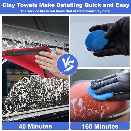 Clay Towel 2 Pack 12 x 12 Inch, Clay Bar Towel for Auto Detailing Microfiber Car Cloth Cleaner Automotive for Car Detailing (2, Red, 12 x 12 Inch) - color: Red