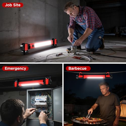 Work Light, 2500LM 5200mAh Mechanic Under Hood Light Bar, Red, 1 Pc | 2-Level Brightness, 4-10H Runtime, Magnetic Bases & Hooks, 360° Rotating, Tool Gift, for Car Repair, Camping, Emergency