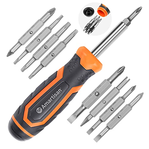 Amartisan 18-in-1 Multi-bit Screwdriver Set Tool All in One, Portable Multi-Purpose Screwdriver, Slotted/Philips/Pozi/Torx/Square,Nut Driver - color: Orange, size: 18-in-1 Multi-bit Screwdriver Set