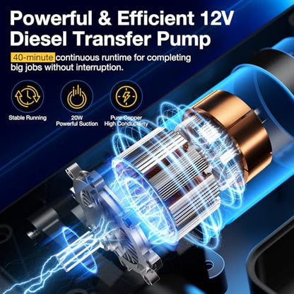 Upgraded 12V Self-Priming Oil Transfer Pump, Portable Fluid Changes Electric Extractor for Engine Oil, Gear Oil & Transmission Fluid-Compatible with Cars, Trucks, Boats, ATVs, RVs & Motorcycles