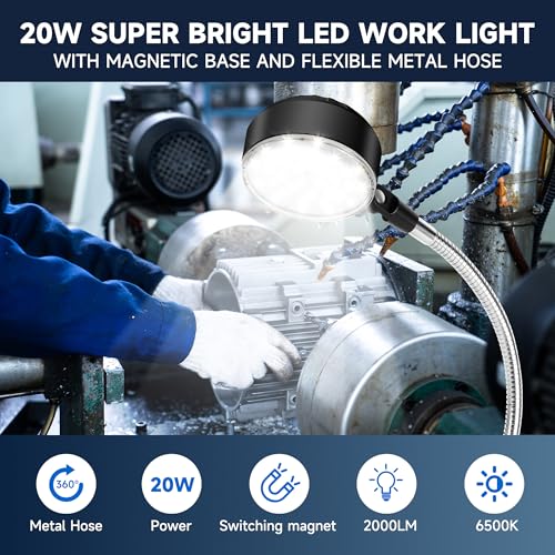 Magnetic Work Light,Work Light with Flexible & Magnetic Base | 2000 Lumens LED Work Light, Mechanic Tool Lights, Shop Lamp for Workbench, Wood Lathe, Sewing Machine, Grill