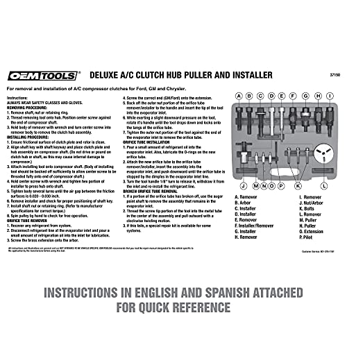 OEMTOOLS 37150 A/C Clutch Tool Kit, Removes and Installs Pressed-On AC Clutches, AC Compressor Clutch Kit for Use with Ford, GM, and Chrysler, Car Tools