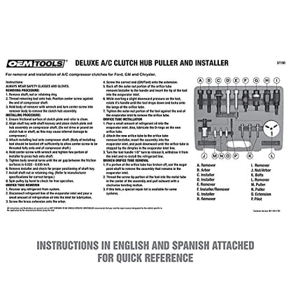 OEMTOOLS 37150 A/C Clutch Tool Kit, Removes and Installs Pressed-On AC Clutches, AC Compressor Clutch Kit for Use with Ford, GM, and Chrysler, Car Tools