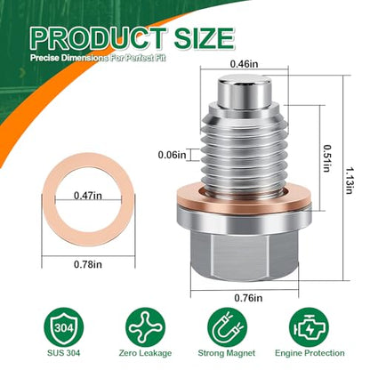 JUSTTOP M12 x 1.5 Magnetic Oil Drain Plug,Magnetic Stainless Steel Oil Pan Drain Nut Bolt with 5 PCS Washer Gasket,Fits for Benz BMW,Motorcycles,Boats