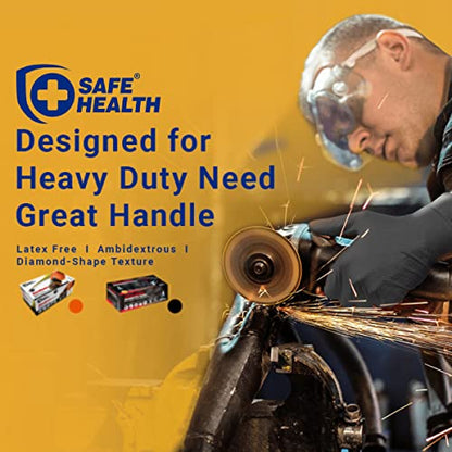 Safe Health Nitrile Industrial Disposable Gloves, Black 6 Mil, Orange 8 Mil, Diamond Textured - color: Black 1 Case of 1000 Pcs-large