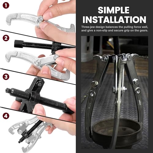 Motor Tech Gear Puller Set, 3" 4" 6" 8'' 3 Jaw Puller Kit for Pulley Gear Bearing Flywheel Removal, Heavy Duty Pulley Puller with Reversible Jaws Bearing Puller Tool Kit (3'' 4'' 6'' 8'') - style: 3'' 4'' 6'' 8''