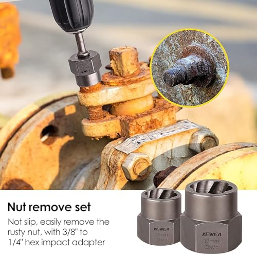 XEWEA 26PCS Screw & Bolt Socket Extractor with Left Drill Bit Set【with Hex Adapter】, Impact Easy Out Tools Stripped Screw Remover EZ Out Set for Damaged, Frozen, Rusted, Bolts, Nuts, Screws, Studs - size: 26PCS