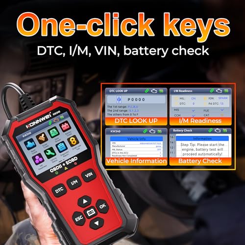 KONNWEI KW340 OBD2 Scanner Diagnostic Tool Code Reader for All OBDII Cars | Read & Clear Engine Codes, Live Data Stream, Battery Test, I/M Readiness, O2/EVAP Test, OBDII/EOBD