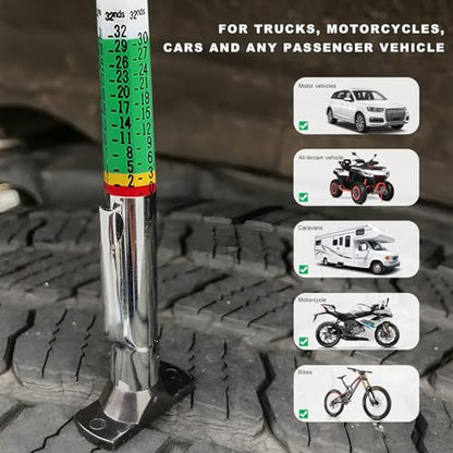 2PCS Car Tire Tread Depth Gauge, 32nds Smart Color Coded Automotive Tire Thread Depth Checker Meter Tool, Professional Tyre Measurement Gauge Tool for Cars Trucks Motorcycles - color: 2pcs