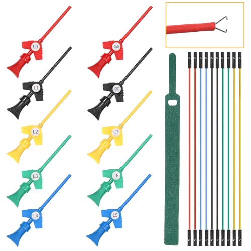 Sumnacon Test Leads Kit 10 Pcs 5 Colors Mini SMD IC Test Hook Clips with Silicone Jumper Wires Cable for Logic Analyzer Electrical Testing Clip Leads or Multimeter Test Leads for Repairing Cell Phone