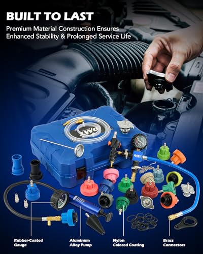 Orion Motor Tech Coolant Pressure Tester Kit, 34pc Universal Coolant Vacuum Refill Kit with 23 Adapters, Cooling System Pressure Tester Kit with Hose Clamp Pliers, Pressure Tester for Coolant System