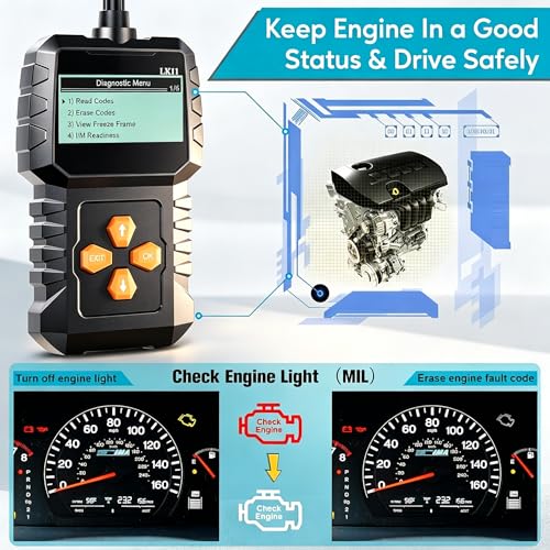 OBD2 Scanner Ease Setup Plug-Play: Clear Reset Engine Error Code | Professional Code Reader Diagnostic Scan Tools with Freeze Frame/I/M Readiness for Cars Since 1996 & Newer - LK11