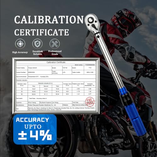 TYD 3/8 Inch Drive Click Torque Wrench, 5–60 Nm ±4% High Precision | 72-Tooth Reversible Ratchet with Loud Click Alert, Professional Motorcycle Torque Spanner for Spark Plug, Brake Caliper