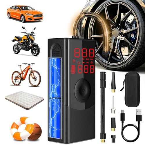 Tire Inflator Portable Air Compressor, Brighter LED Light & Auto-Shut Off, Dual Power 9000mAh Faster Tire Inflator, 150PSI Cordless Air Pump,for Car Tires, Motorcycle, Bicycle, Ball