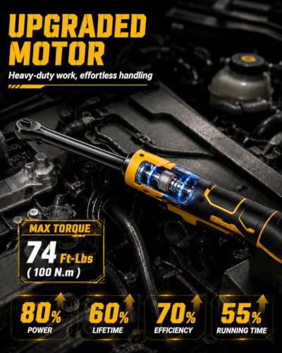3/8" Extended Cordless Ratchet Wrench Compatible with Dewalt 20V Battery | 74ft-lbs Electric Ratchet with 6.3" Extended Head, Brushless Motor, LED Light, 8 Sockets Set, Adapters, 3 Inch Extension Bar - size: 6.3" Extended Head