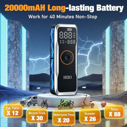 Portable Tire Inflator Air Compressor, 150PSI Digital Pressure Gauge Equipped, 20000mAh High-Capacity & 5 Times Quicker Portable Air Pump for Cars, Motorcycles, Bicycles, Balls, and Beyond