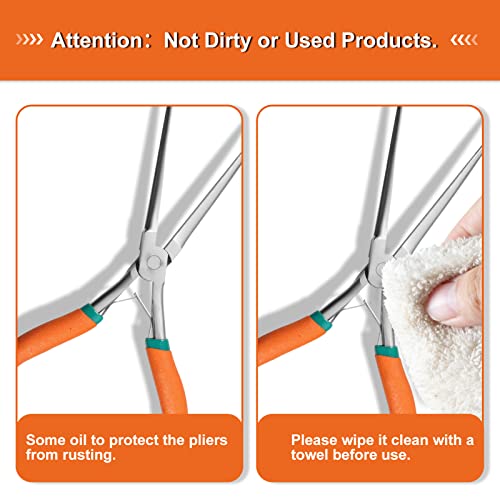 Long Reach Needle Nose Pliers 7" Thin Extra Long Needle Nose Plier | Serrated Jaw, Curved Handle, Lanyard, Spring Loaded, for Jewelry Making, Fishing, Wire Wrapping, Crafts, Electronic Repair - style: Sharp Point