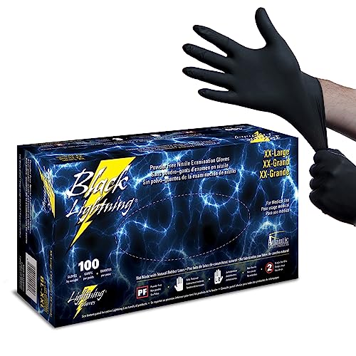 Black Lightning Nitrile Gloves 6 Mil, Disposable Powder-Free Exam & Work Gloves, Heavy Duty Chemical Resistant, Food Safe, Medical & Mechanic Gloves, Black, XXL , 100 Count - size: XX-Large, style: 100