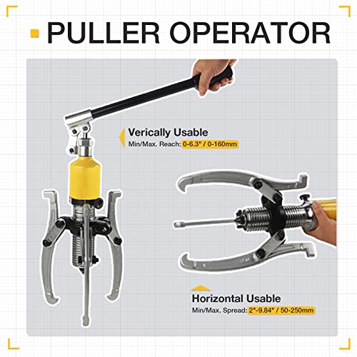 Hydraulic Gear Puller, 10 Ton Hydraulic Puller Kit Bearing Puller with Case 2 or 3 Jaws Bearing Hub Separator Hydraulic Puller Separator Tool for Pulling Hubs, Bearings, Gears, ZYL-10 - size: 10 Ton