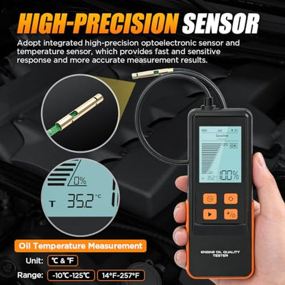 Engine Oil Tester Gasoline & Diesel Engine Oil Quality Tester Detector Analysis Kit High-Precision Car Oil Diagnostic Tool with 50inch Flexible Probe, Identifier & Sound Prompt, 2.8in Backlit Display - color: Orange