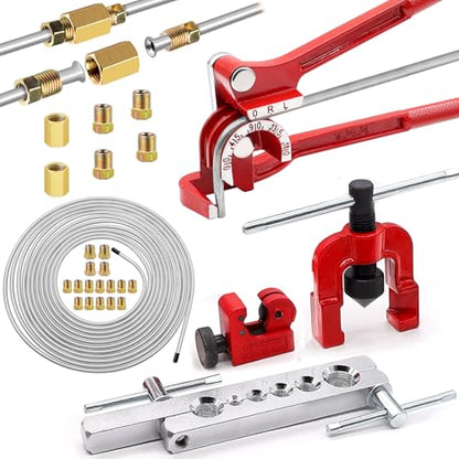 Tnisesm 3/16Inch Brake Line kit Include Zinc-Plated Brake Lines with Fitting (16Pcs Fittings,2Pcs Unions+4Pcs Nut) Brake line Bender Single Flare Tool,Cutter 3/16Inch Brake line kit - style: 3/16 Silver Brake Line Kit with Tube Bender