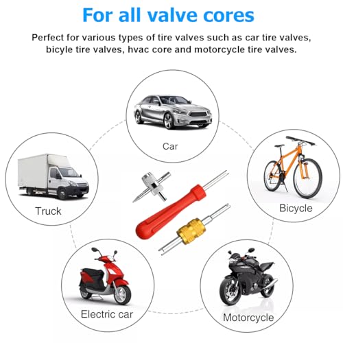 Car Tire Valve Stem Removal Tool, Multifunction Vehicle Wheel Air Stem Remover Installation Tool with 20 Valve Cores and 10 Caps, Automotive Tires Repair Accessories, Universal Fit