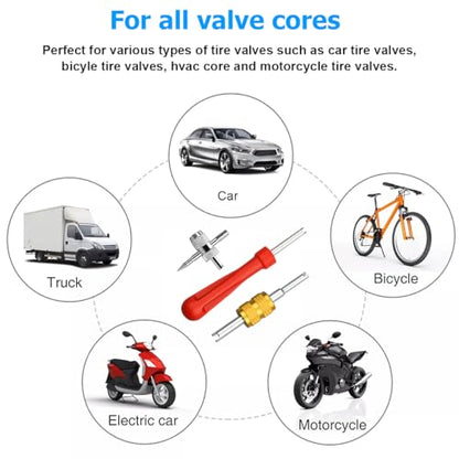 Car Tire Valve Stem Removal Tool, Multifunction Vehicle Wheel Air Stem Remover Installation Tool with 20 Valve Cores and 10 Caps, Automotive Tires Repair Accessories, Universal Fit