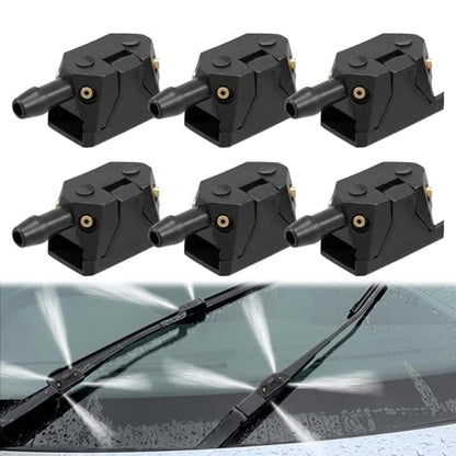 6PCS 4 Holes Front Windshield Washer Nozzle Replacement Car Windscreen Wiper Arm Sprayer Nozzles Kit Auto Left Right Windshield Washer Squirter Nozzle Universal for Most Cars, Trucks, Suvs (Black)