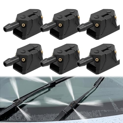 6PCS 4 Holes Front Windshield Washer Nozzle Replacement Car Windscreen Wiper Arm Sprayer Nozzles Kit Auto Left Right Windshield Washer Squirter Nozzle Universal for Most Cars, Trucks, Suvs (Black)