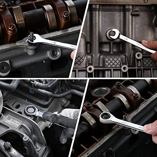 WORKPRO 7-Piece Ratcheting Combination Wrench Set, 72 Teeth, Cr-V Constructed, Combo Ratchet Wrenches Set with Roll Up Pouch, SAE 5/16"-11/16" - size: SAE