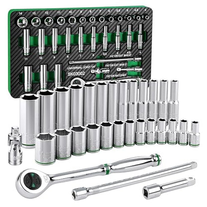 SK 1/4" Drive Socket Set with 160-P Ratchet, 30-Piece Metric Sockets | SuperKrome Finish, Premium CR-V Steel, Heat Treated, with EVA Foam Tool Organizer - size: 30PC