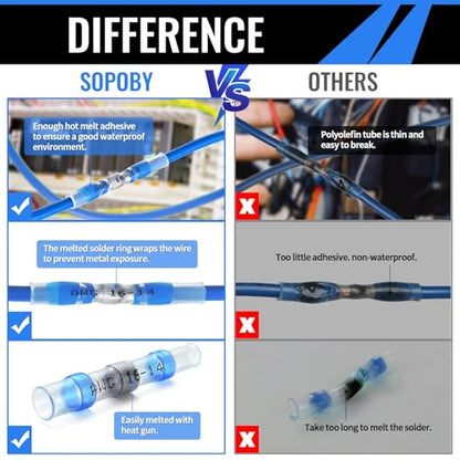 200PCS Solder Seal Wire Connectors - Sopoby Waterproof Solder Butt Connectors Kit - Heat Shrink Insulated Automotive Electrical Wire Terminals - size: 200 pcs