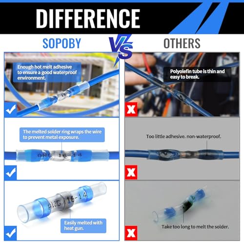 250PCS Solder Seal Wire Connectors, Heat Shrink Solder Butt Connectors Kit | Insulated Waterproof Electrical Wire Terminals for Automotive Marine - size: 250PCS