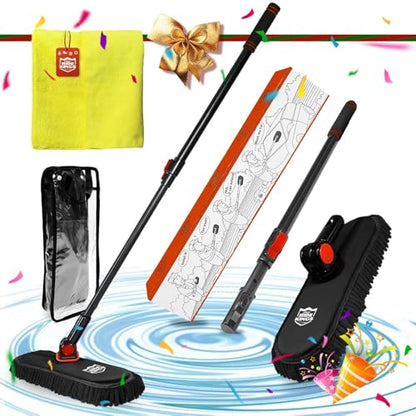 Car Wash Brush with Long Handle, Chenille Microfiber Car Wash Mop Kit, Scratch Free Car Cleaning Supplies with Ergonomic 15掳 Curved Extension Pole for RV Truck Boat Windshield - Black - color: Black