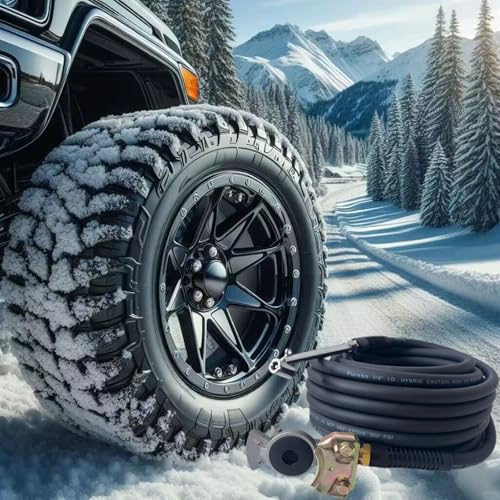 Truck Tire Inflator Kit, 3/8 in x 50 ft Hybrid Air Hose with Glad Hand & Air Chuck, Heavy Duty, Lightweight, Kink Resistant, 300 PSI (Black)