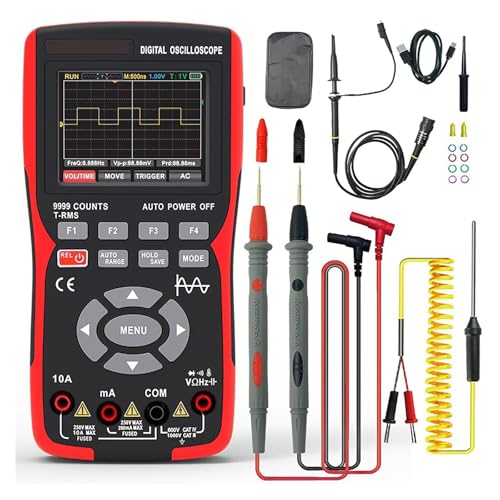 3-in-1 Handheld Digital Oscilloscope Multimeter with Signal Generator, Automatic Range, Battery Powered, Red, for Automotive and Electrical Diagnostics - color: Black