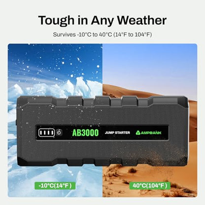Battery Jump Starter 3000A, 12V Jumper Box for Car Battery Portable, Car Jumper for Up to 6.0L Gasoline and 4.0L Diesel Engines, AB3000 Portable Jump Starter