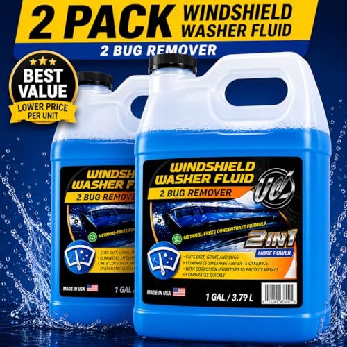 UCS 2-in-1 Windshield Washer Fluid 2-Pack (1 Gallon Each, 256 fl oz Total) – Ready to Use, Streak-Free Formula, All-Weather Cleaning, Removes Bugs, Dirt & Road Grime – Premium Windshield Cleaner - color: Blue, size: 128 Fl Oz (Pack of 2)