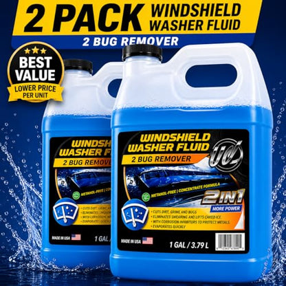 UCS 2-in-1 Windshield Washer Fluid 2-Pack (1 Gallon Each, 256 fl oz Total) – Ready to Use, Streak-Free Formula, All-Weather Cleaning, Removes Bugs, Dirt & Road Grime – Premium Windshield Cleaner - color: Blue, size: 128 Fl Oz (Pack of 2)