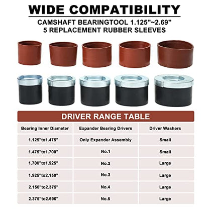 Universal Cam Bearing Removal and Installation Tool Set Camshaft Bearing Ranging from 1.125" to 2.690" for Most Domestic and Import Vehicle Trucks
